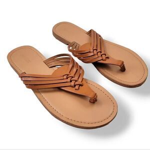 NEW Forever 21 Faux Leather Braided Woven Flip Flop Sandals in Chestnut Size 5.5